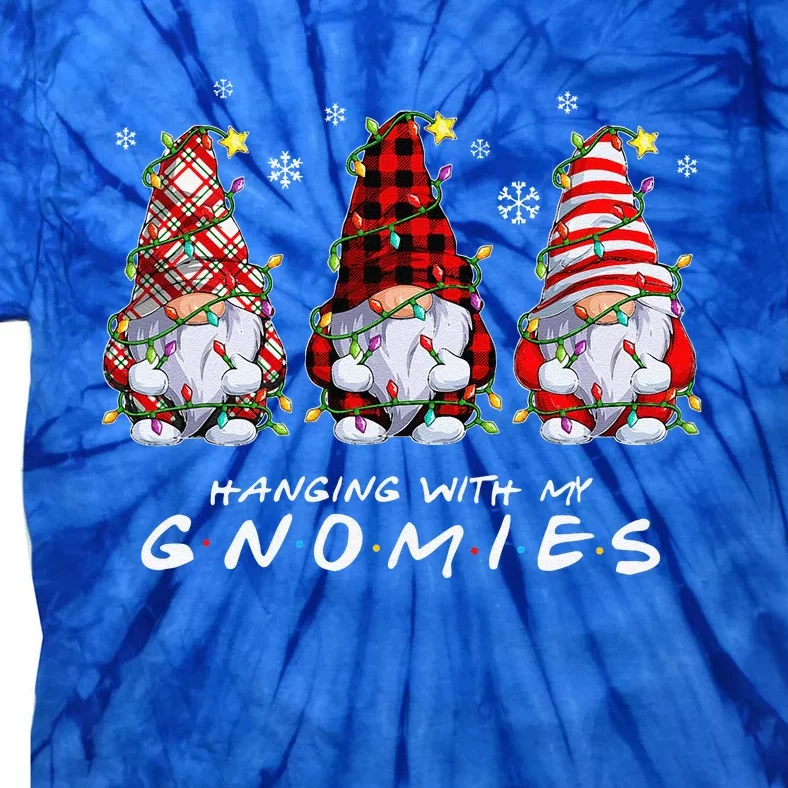 Hanging With My Gnomies Funny Christmas Light Gnome Plaid Tie-Dye T-Shirt