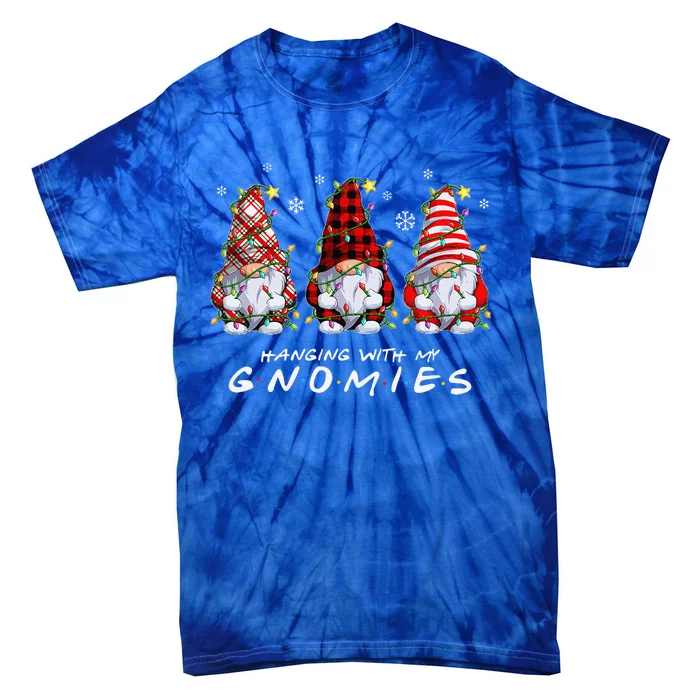 Hanging With My Gnomies Funny Christmas Light Gnome Plaid Tie-Dye T-Shirt