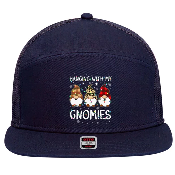 Hanging With My Gnomies Funny Gnome Christmas Pajamas Family 7 Panel Mesh Trucker Snapback Hat