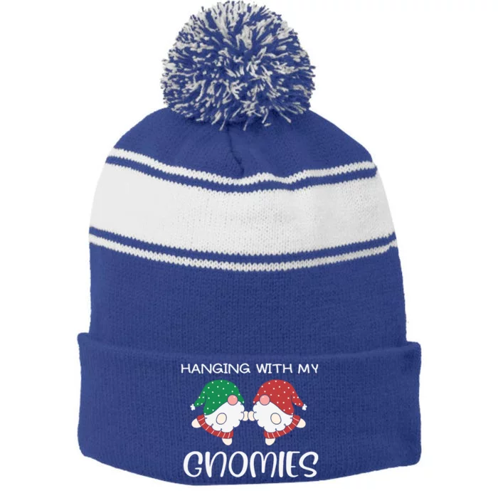 Hanging With My Gnomies Gnomes Christmas Family Pajamas Stripe Pom Pom Beanie