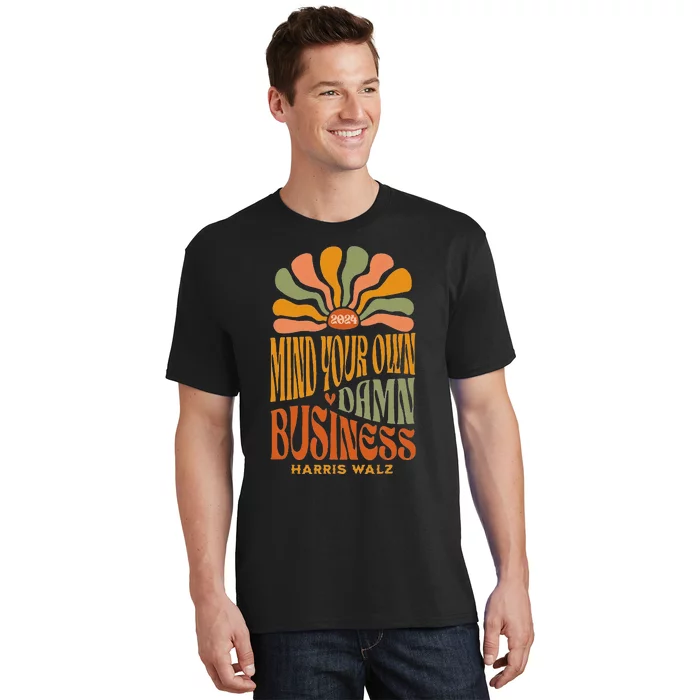 Harris Walz Mind Your Own Damn Business Boho Flower T-Shirt