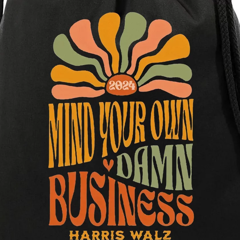 Harris Walz Mind Your Own Damn Business Boho Flower Drawstring Bag