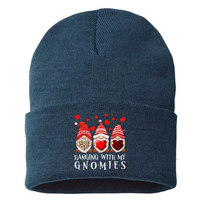 Hanging With My Gnomies Happy Valentines Day Cute Gnomes Funny Love Sustainable Knit Beanie