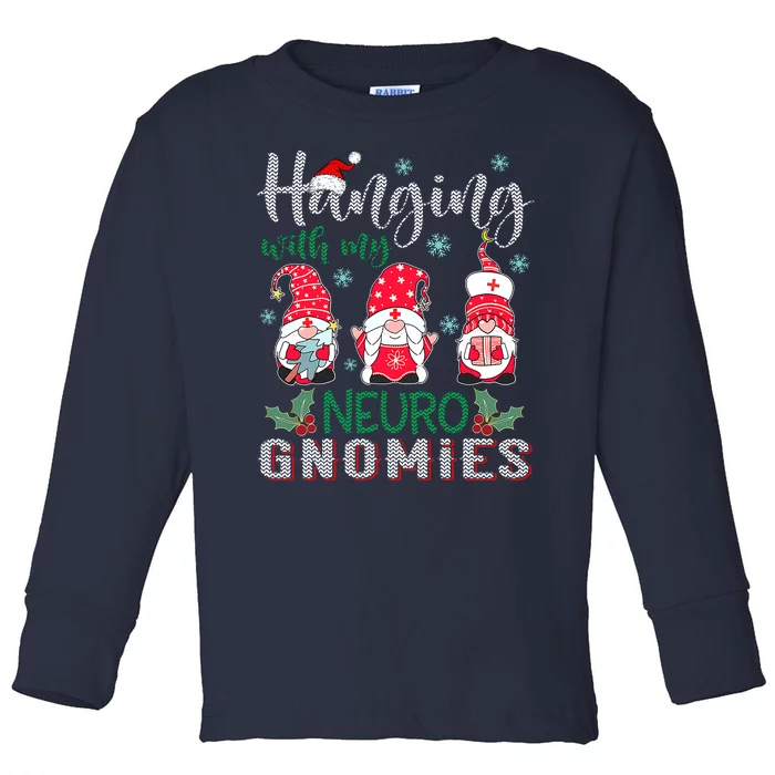 Hanging With My Neuro Gnomies Nurse Christmas With Santa Hat Toddler Long Sleeve Shirt