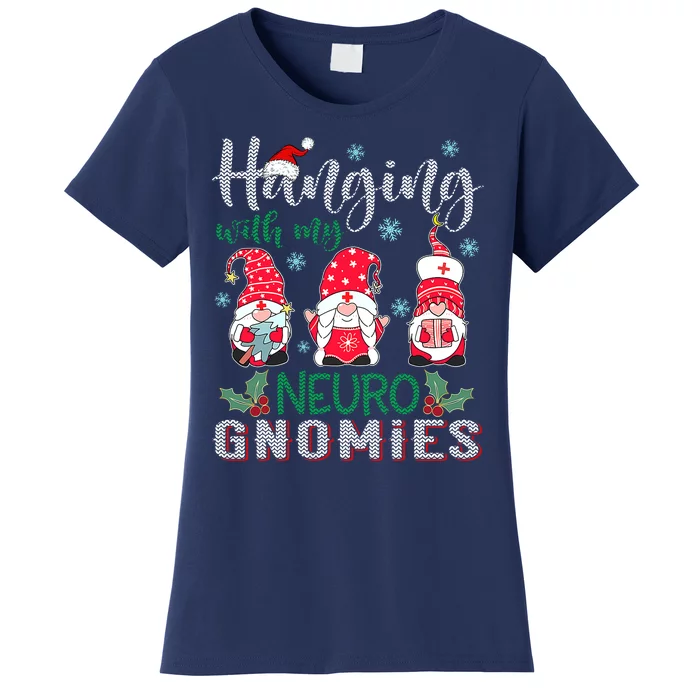 Hanging With My Neuro Gnomies Nurse Christmas With Santa Hat Women's T-Shirt