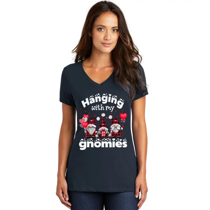 Hanging With My Gnomies Happy Valentines Day Cute Gnomes Happy Women's V-Neck T-Shirt