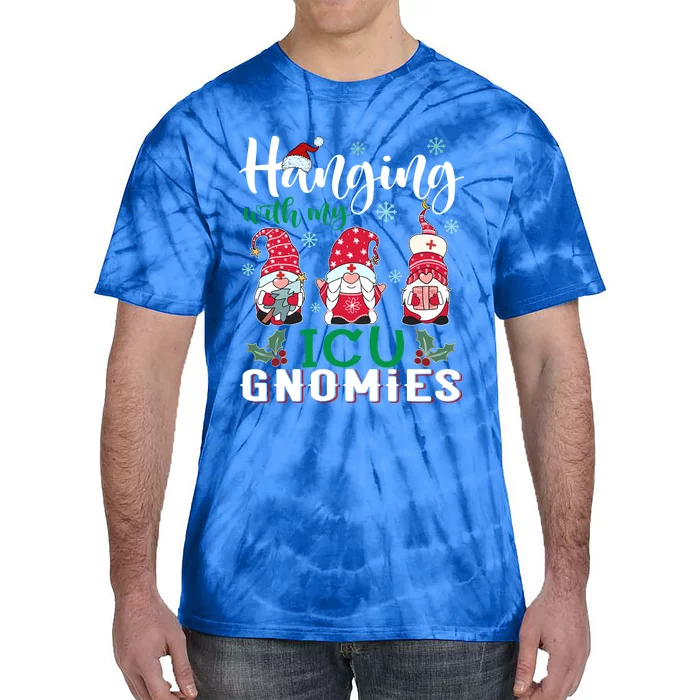 Hanging With My Icu Gnomies Nurse Christmas Santa Hat Gift Tie-Dye T-Shirt