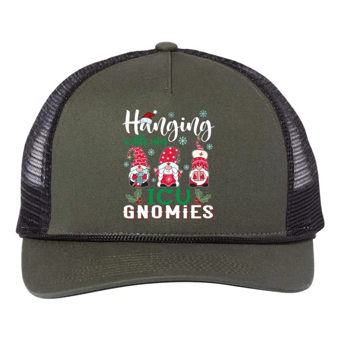 Hanging With My Icu Gnomies Nurse Christmas Santa Hat Gift Retro Rope Trucker Hat Cap