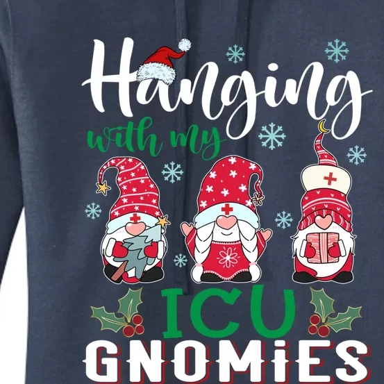 Hanging With My Icu Gnomies Nurse Christmas Santa Hat Gift Women's Pullover Hoodie