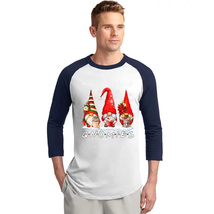 Hanging With My Gnomies Funny Gnome Friend Christmas Pajamas Baseball Sleeve Shirt