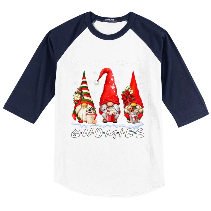 Hanging With My Gnomies Funny Gnome Friend Christmas Pajamas Baseball Sleeve Shirt