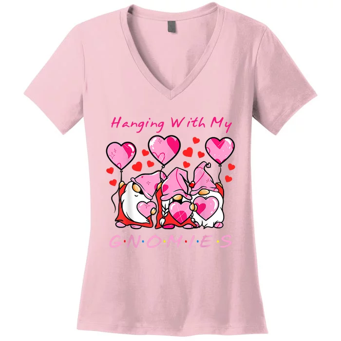 Hanging With My Gnomies Funny Gnome Friend Valentines Day Women's V-Neck T-Shirt