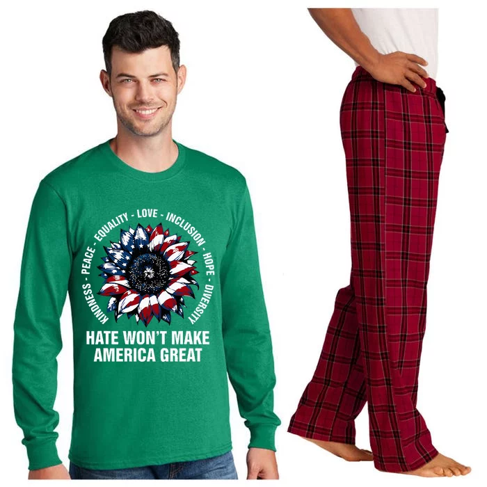 Hate WonT Make America Great Sunflower Kindness Peace Long Sleeve Pajama Set