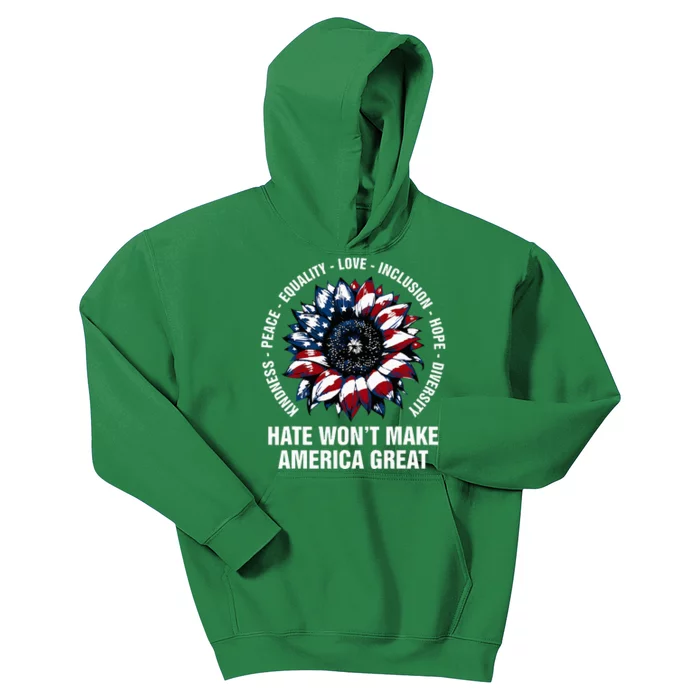 Hate WonT Make America Great Sunflower Kindness Peace Kids Hoodie