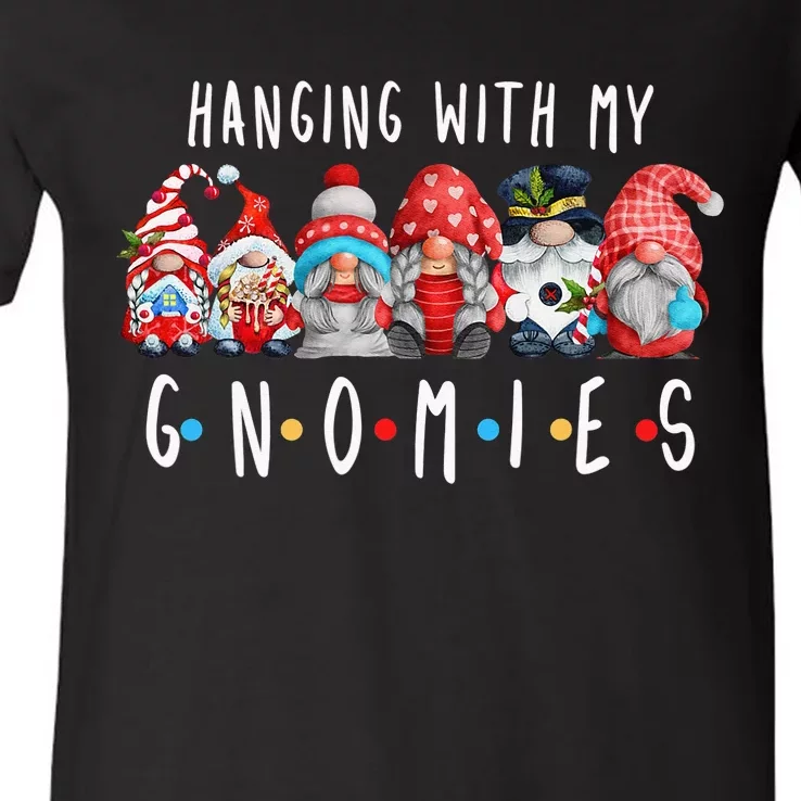 Hanging with My Gnomies Funny Gnome Family Christmas V-Neck T-Shirt