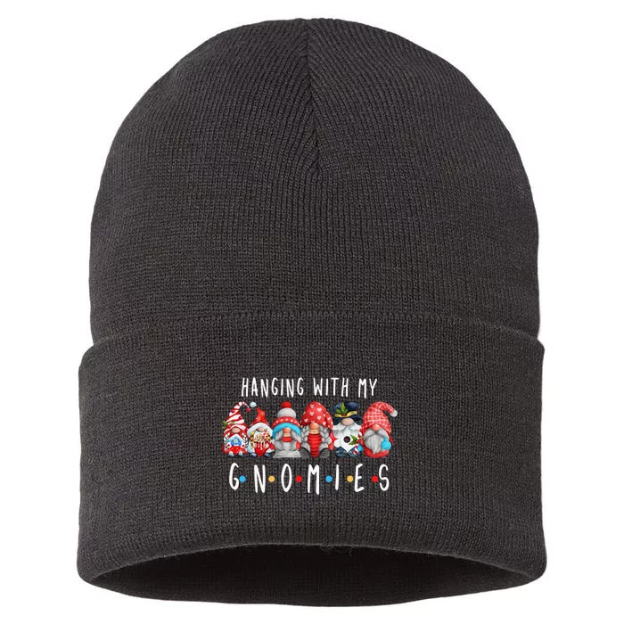 Hanging with My Gnomies Funny Gnome Family Christmas Sustainable Knit Beanie