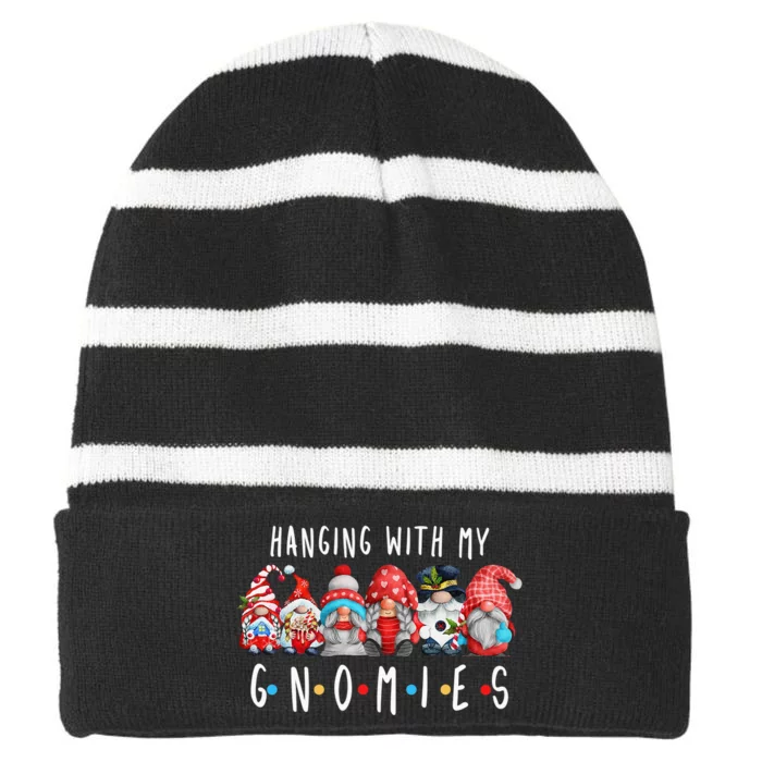 Hanging with My Gnomies Funny Gnome Family Christmas Striped Beanie with Solid Band