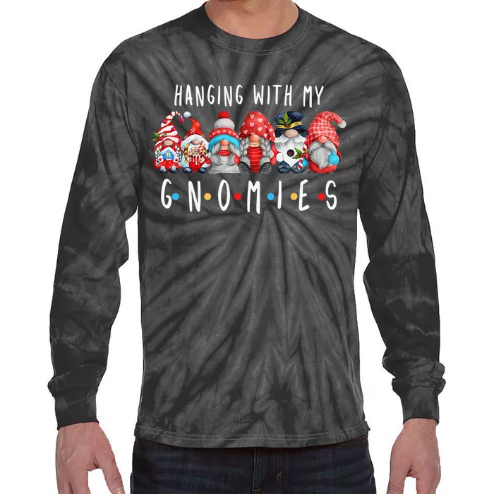 Hanging with My Gnomies Funny Gnome Family Christmas Tie-Dye Long Sleeve Shirt