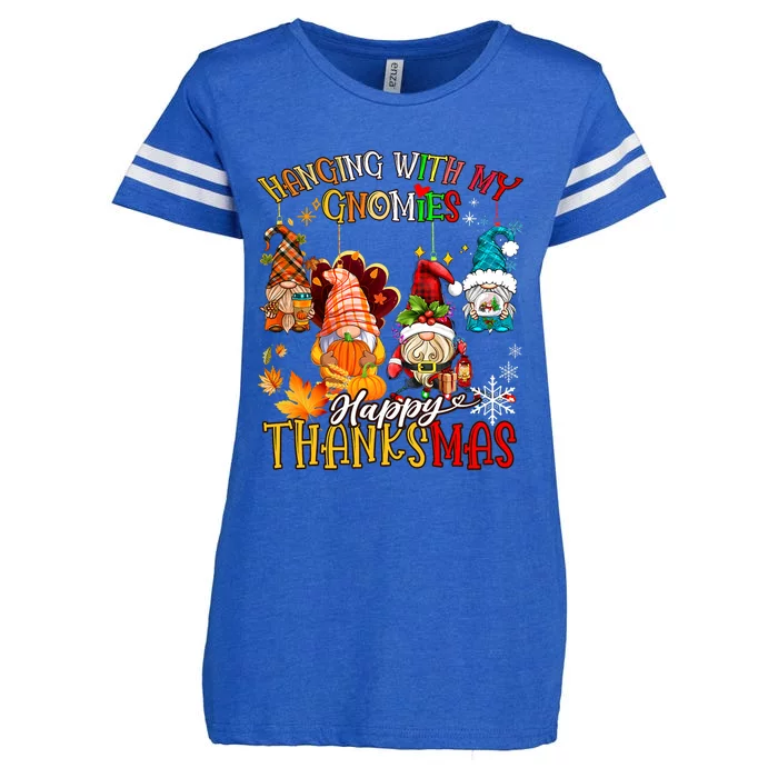 Hanging With My Gnomies Happy Thanksmas Thanksgiving Xmas Enza Ladies Jersey Football T-Shirt