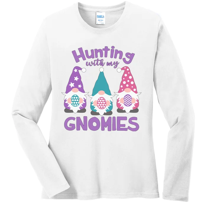 Hunting With My Gnomies Funny Easter Ladies Long Sleeve Shirt