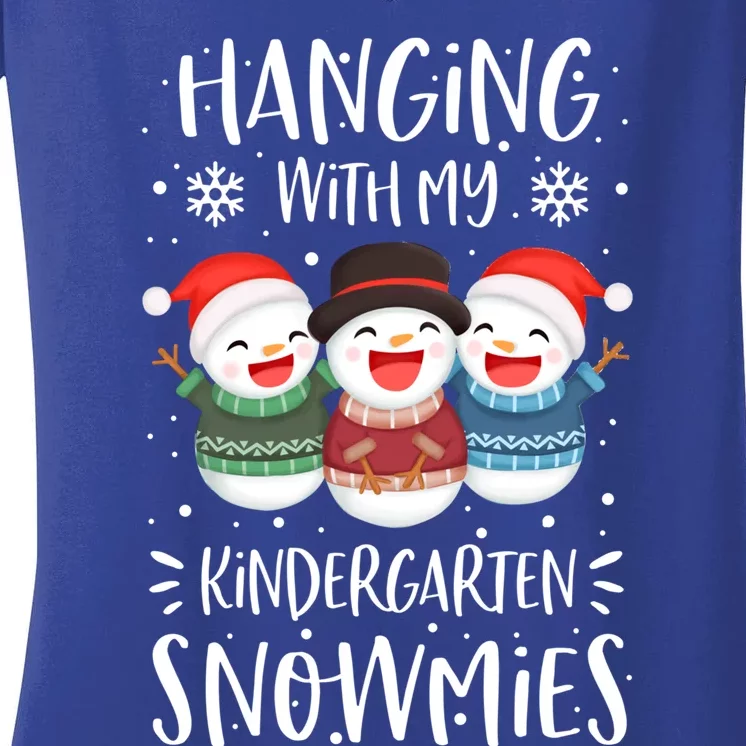 Hanging With My Kindergarten Snowmies Kindergarten Teacher Cute Gift Women's V-Neck T-Shirt