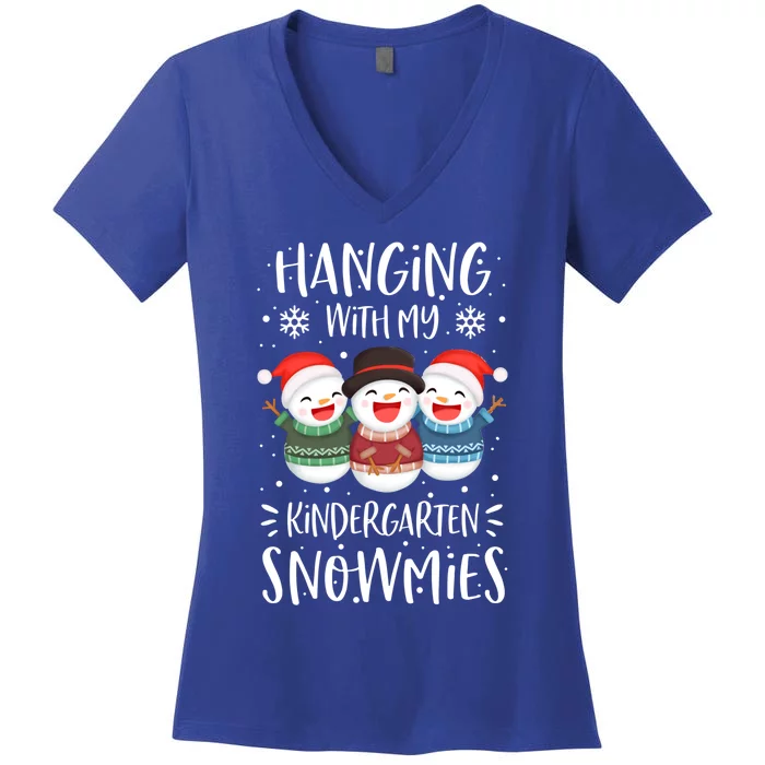 Hanging With My Kindergarten Snowmies Kindergarten Teacher Cute Gift Women's V-Neck T-Shirt