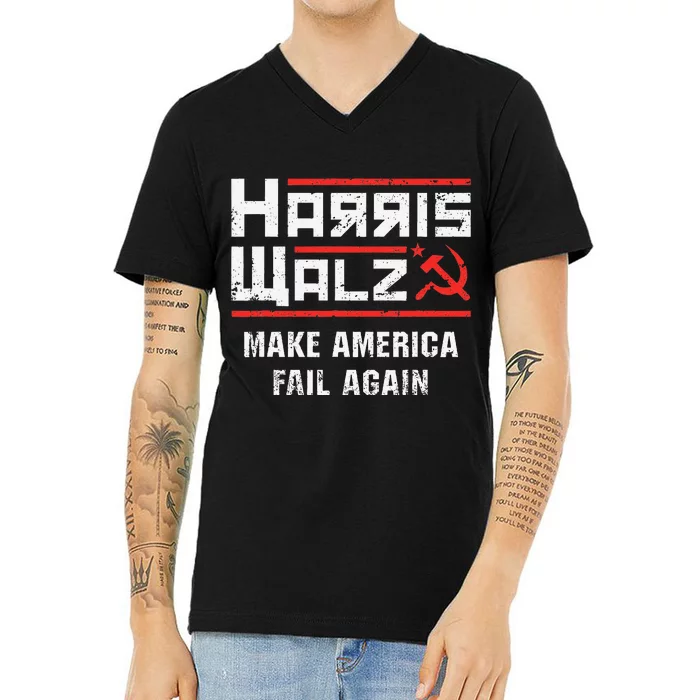 Harris Walz Make America Fail Again Anti Kamala Socialist Gift V-Neck T-Shirt