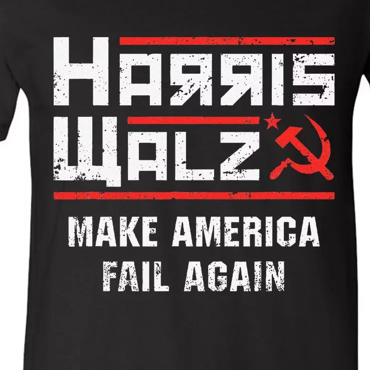 Harris Walz Make America Fail Again Anti Kamala Socialist Gift V-Neck T-Shirt