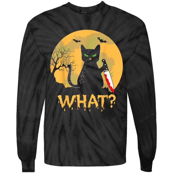 Halloween What Murderous Black Cat With Knife Gothic Dark Tie-Dye Long Sleeve Shirt