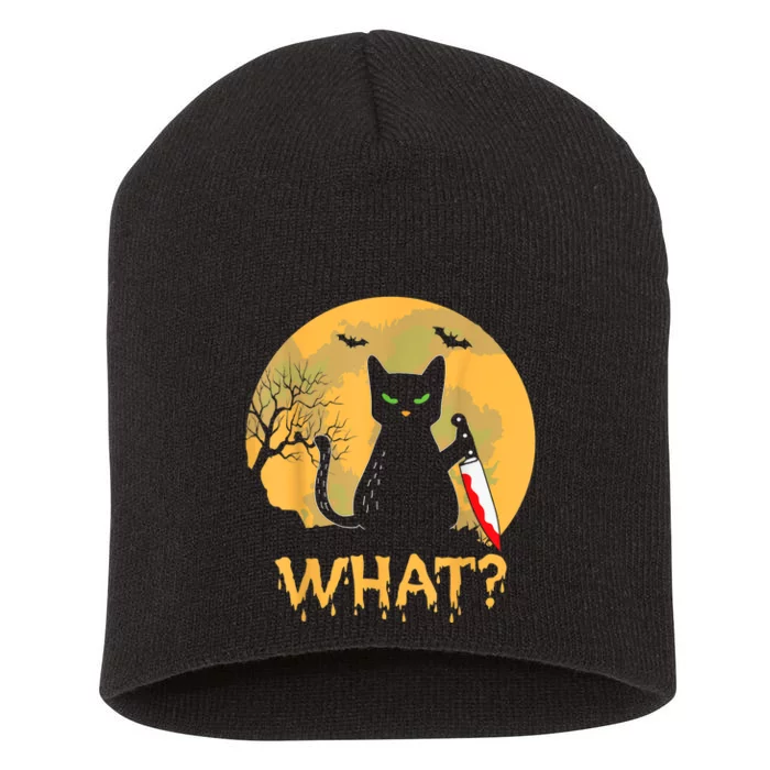 Halloween What Murderous Black Cat With Knife Gothic Dark Short Acrylic Beanie