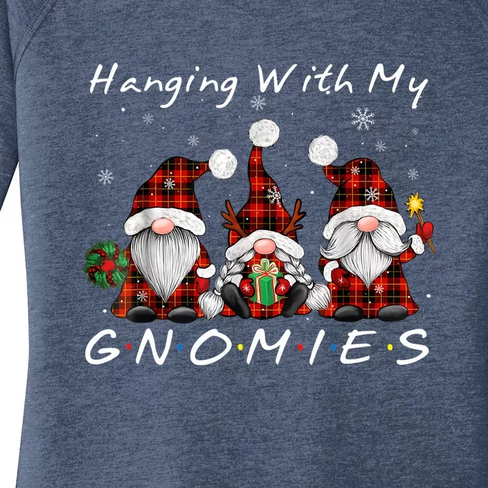 Hanging With My Gnomies Buffalo Red Plaid Christmas Gnome Women's Perfect Tri Tunic Long Sleeve Shirt