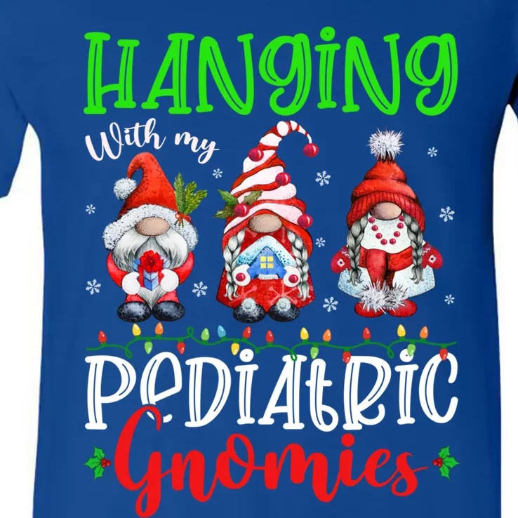 Hanging With My Pediatric Gnomies Cute Xmas Gnome Nurse Cute Gift V-Neck T-Shirt