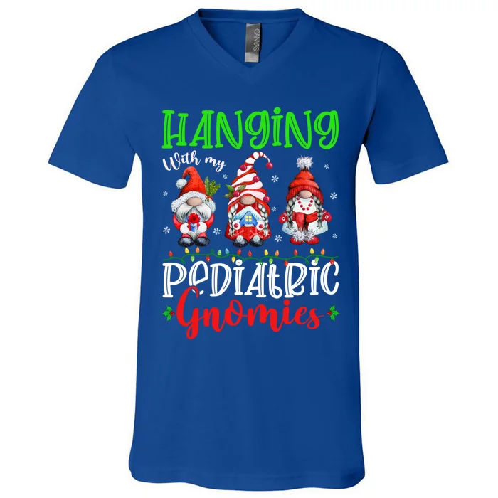 Hanging With My Pediatric Gnomies Cute Xmas Gnome Nurse Cute Gift V-Neck T-Shirt