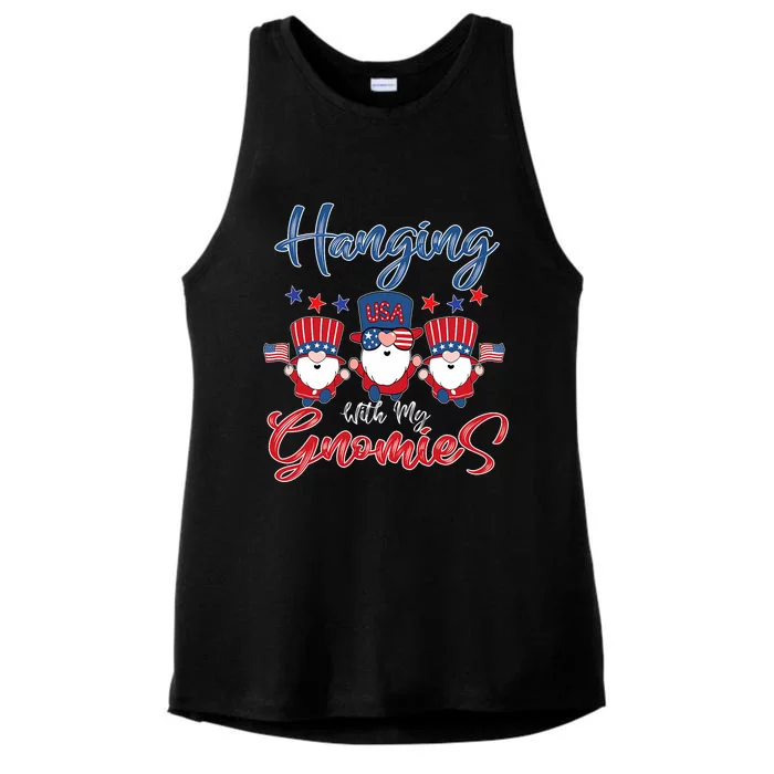 Hanging With My Gnomies Flag American 4th July Ladies Tri-Blend Wicking Tank