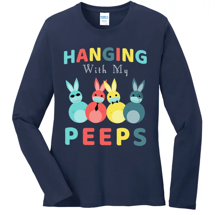 Hanging With My Peeps Colorful Bunny Easter Day Gifts Ladies Long Sleeve Shirt