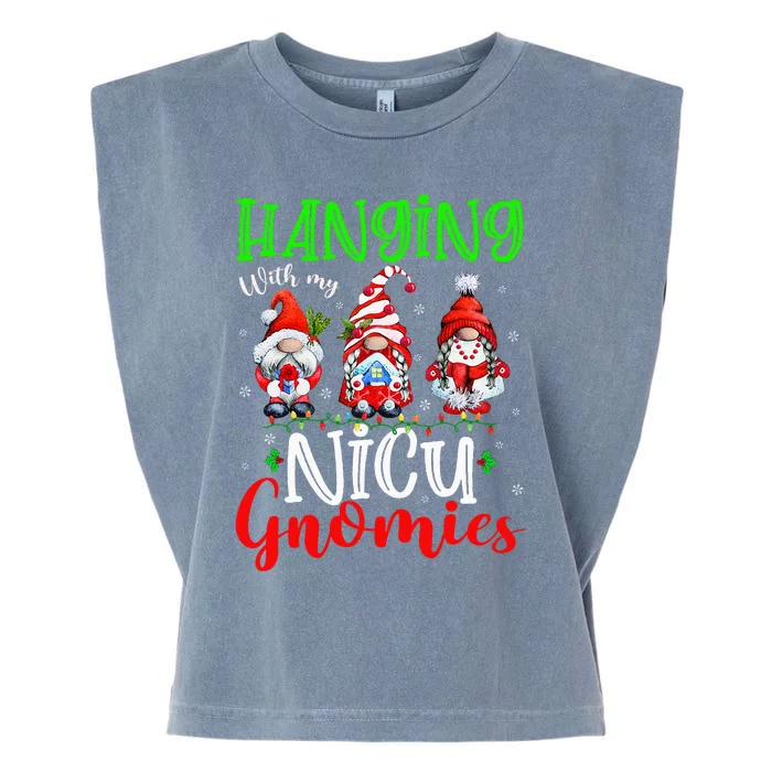 Hanging With My Nicu Gnomies Cute Xmas Lights Gnome Nurse Garment-Dyed Women's Muscle Tee