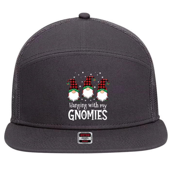 Hanging With My Gnomies Funny Red Plaid Christmas Gnome 7 Panel Mesh Trucker Snapback Hat