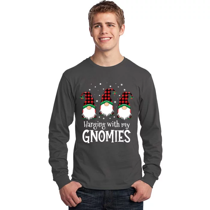 Hanging With My Gnomies Funny Red Plaid Christmas Gnome Tall Long Sleeve T-Shirt