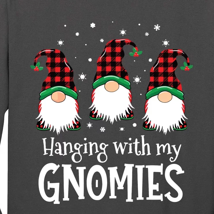 Hanging With My Gnomies Funny Red Plaid Christmas Gnome Tall Long Sleeve T-Shirt