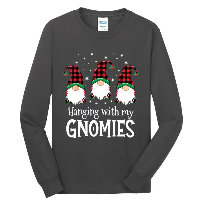 Hanging With My Gnomies Funny Red Plaid Christmas Gnome Tall Long Sleeve T-Shirt