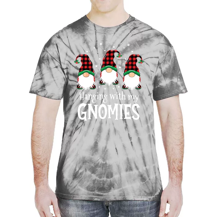 Hanging With My Gnomies Funny Red Plaid Christmas Gnome Tie-Dye T-Shirt