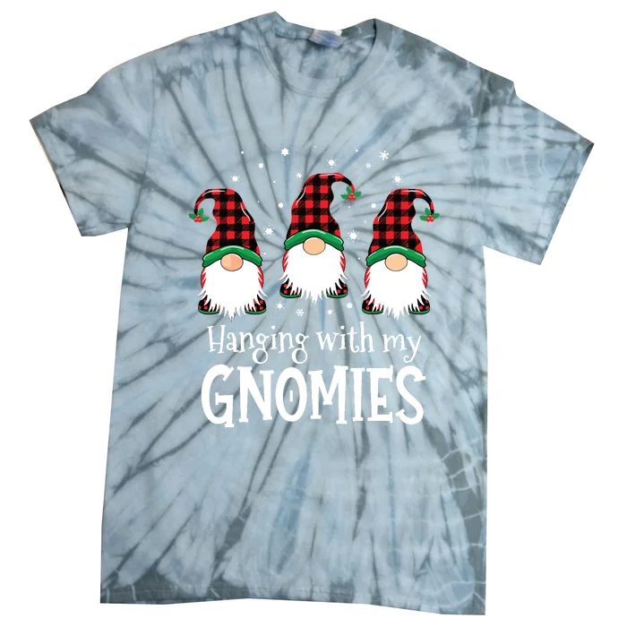 Hanging With My Gnomies Funny Red Plaid Christmas Gnome Tie-Dye T-Shirt