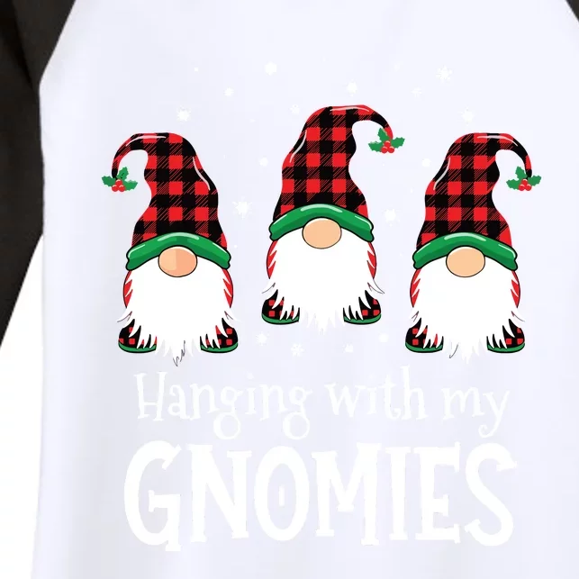 Hanging With My Gnomies Funny Red Plaid Christmas Gnome Women's Tri-Blend 3/4-Sleeve Raglan Shirt