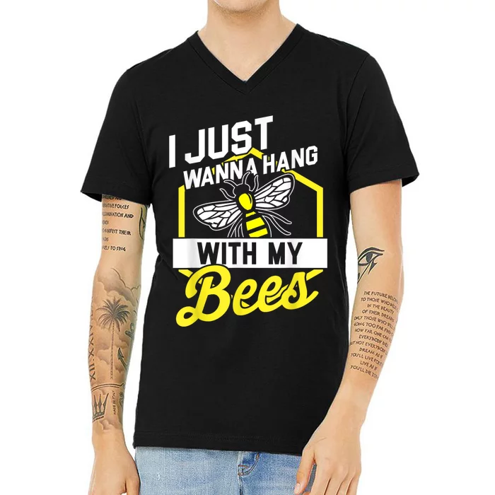 Hang With My Bees Beekeeper & Beekeeping Gift V-Neck T-Shirt