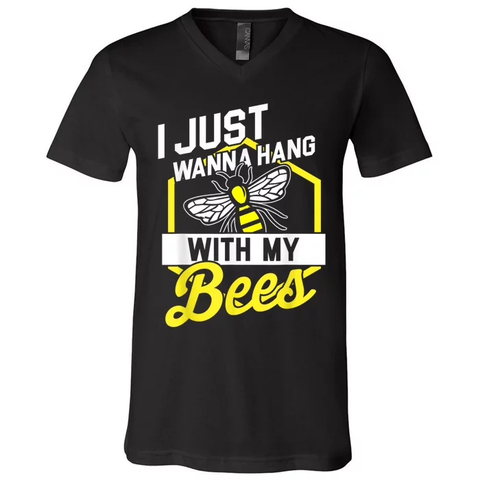 Hang With My Bees Beekeeper & Beekeeping Gift V-Neck T-Shirt