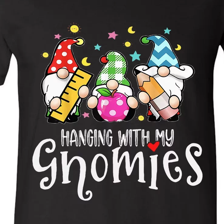 Hanging With My Gnomies Merry Christmas Teacher Gnomes Pjs V-Neck T-Shirt