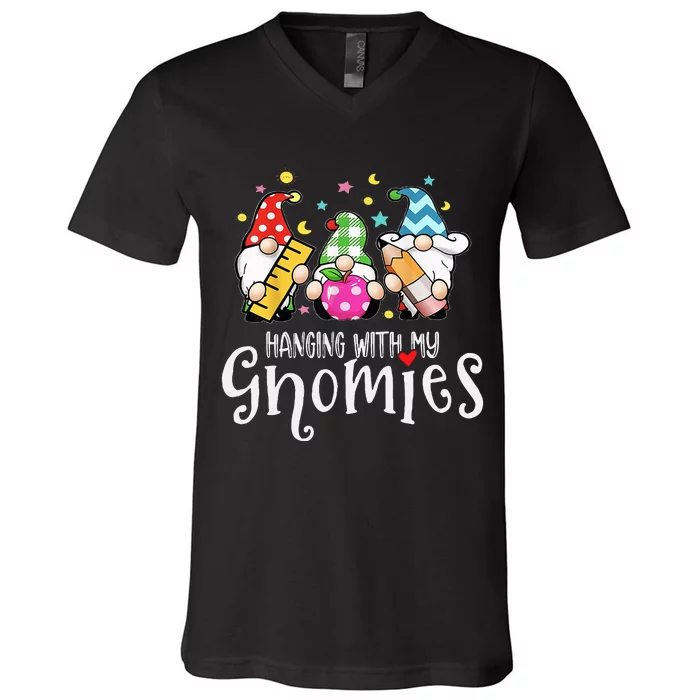 Hanging With My Gnomies Merry Christmas Teacher Gnomes Pjs V-Neck T-Shirt