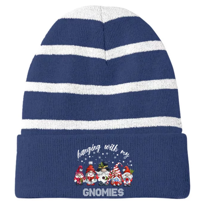 Hanging With My Gnomies Funny Garden Gift For Christmas Striped Beanie with Solid Band