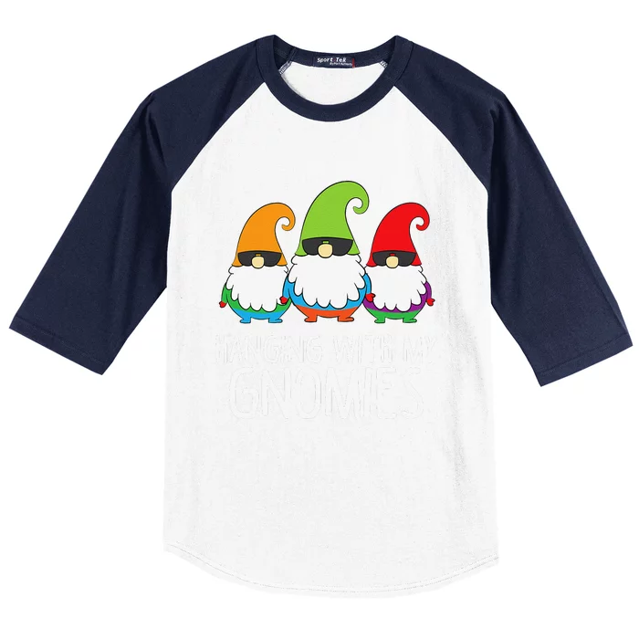 Hanging With My Gnomies Funny Garden Gnome Baseball Sleeve Shirt