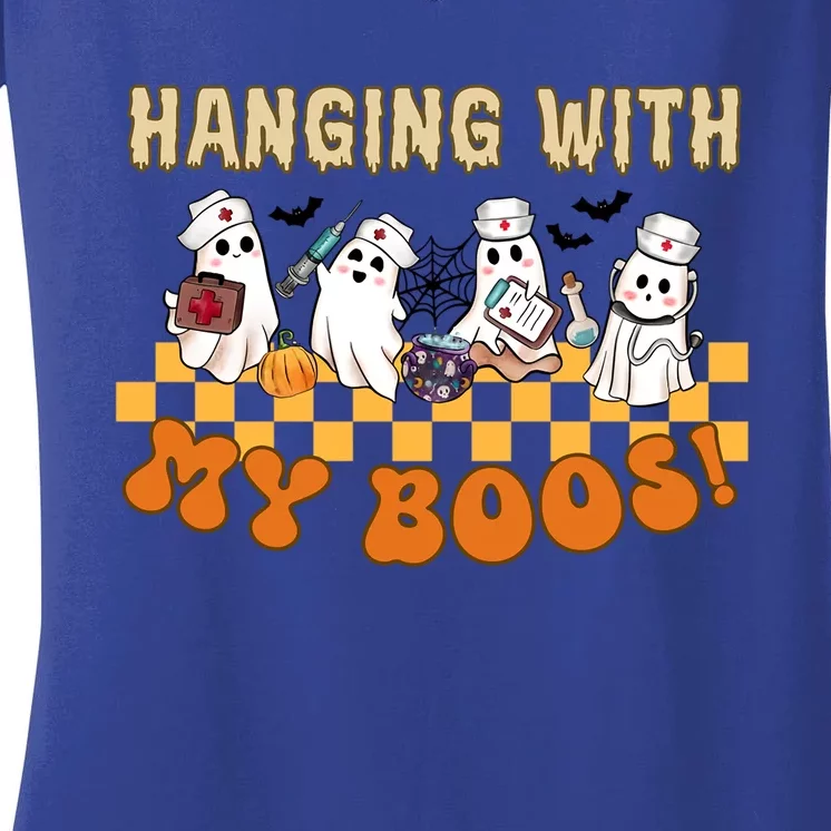 Hanging With My Boos Halloween Nurse Doctor Boo Ghost Squad Meaningful Gift Women's V-Neck T-Shirt